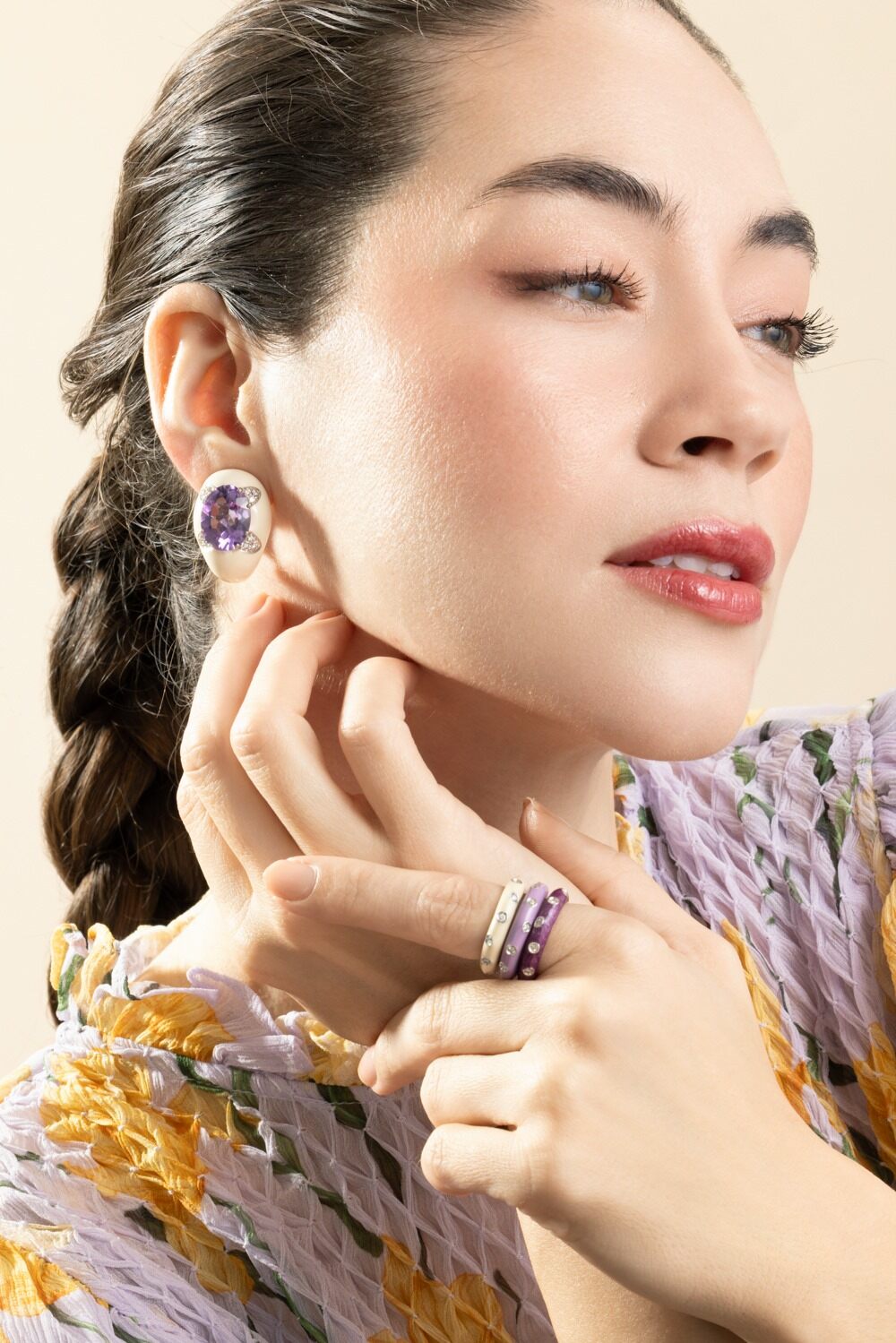 Diamond Amethyst White Oval Earrings-SILVER-JEWELRYFINE JEWELEARRING-ANDREOLI