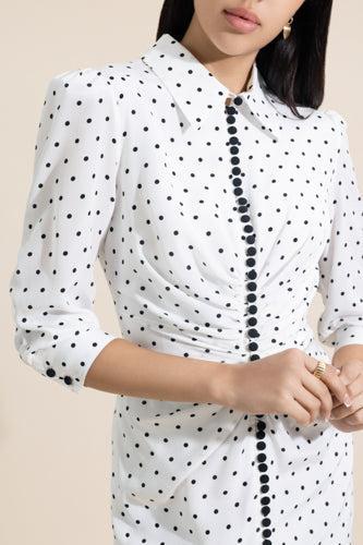 Button Front Shirt Dress-POLKADOT-2-CLOTHINGDRESSCASUAL-CAROLINA HERRERA
