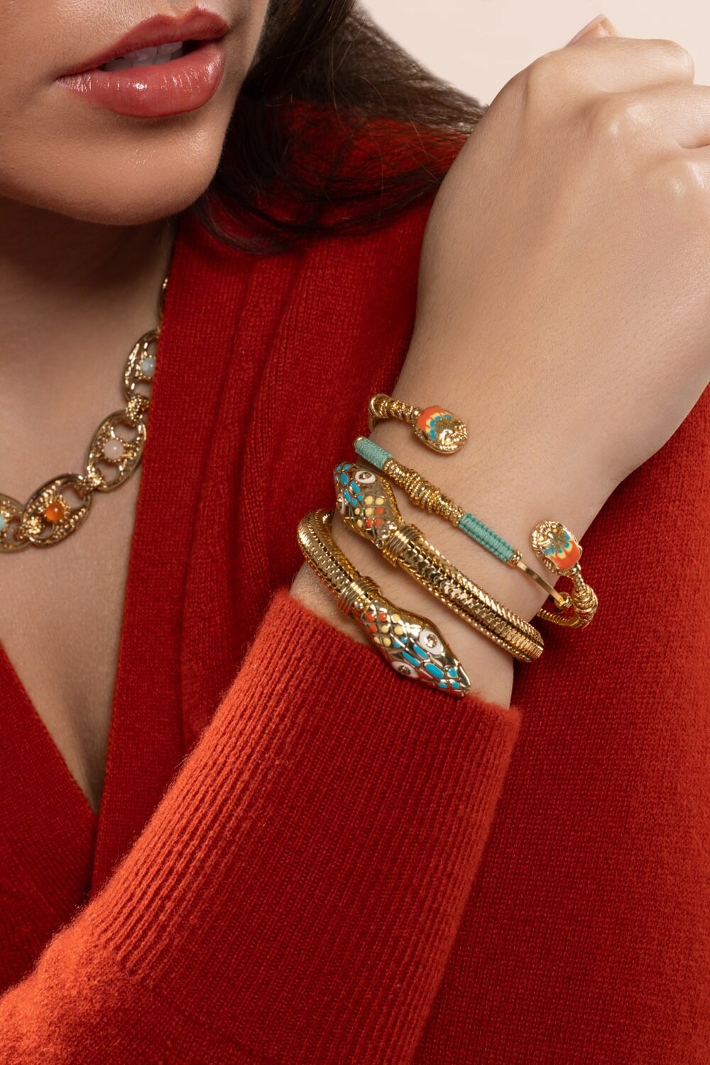 Enamel Cobra Bracelet-TURQ ORG-JEWELRYBOUTIQUEBRACELET O-GAS BIJOUX