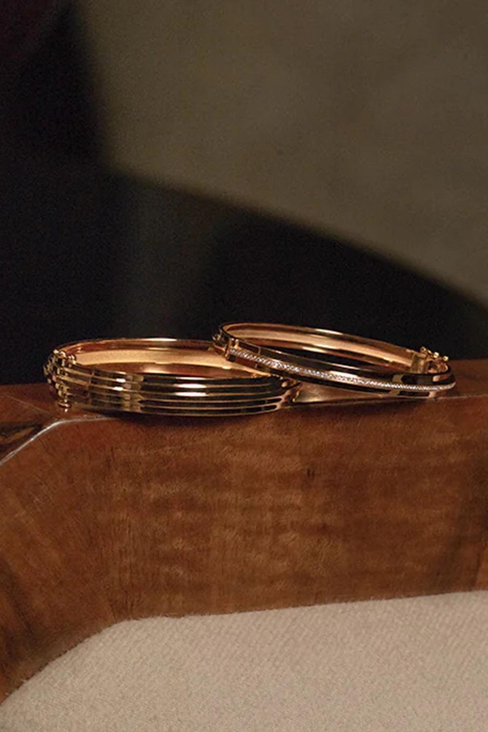 Three Tier Staircase Full Diamond Bangle Bracelet-YELLOW GOLD-SMALL-JEWELRYFINE JEWELBRACELET O-AZLEE