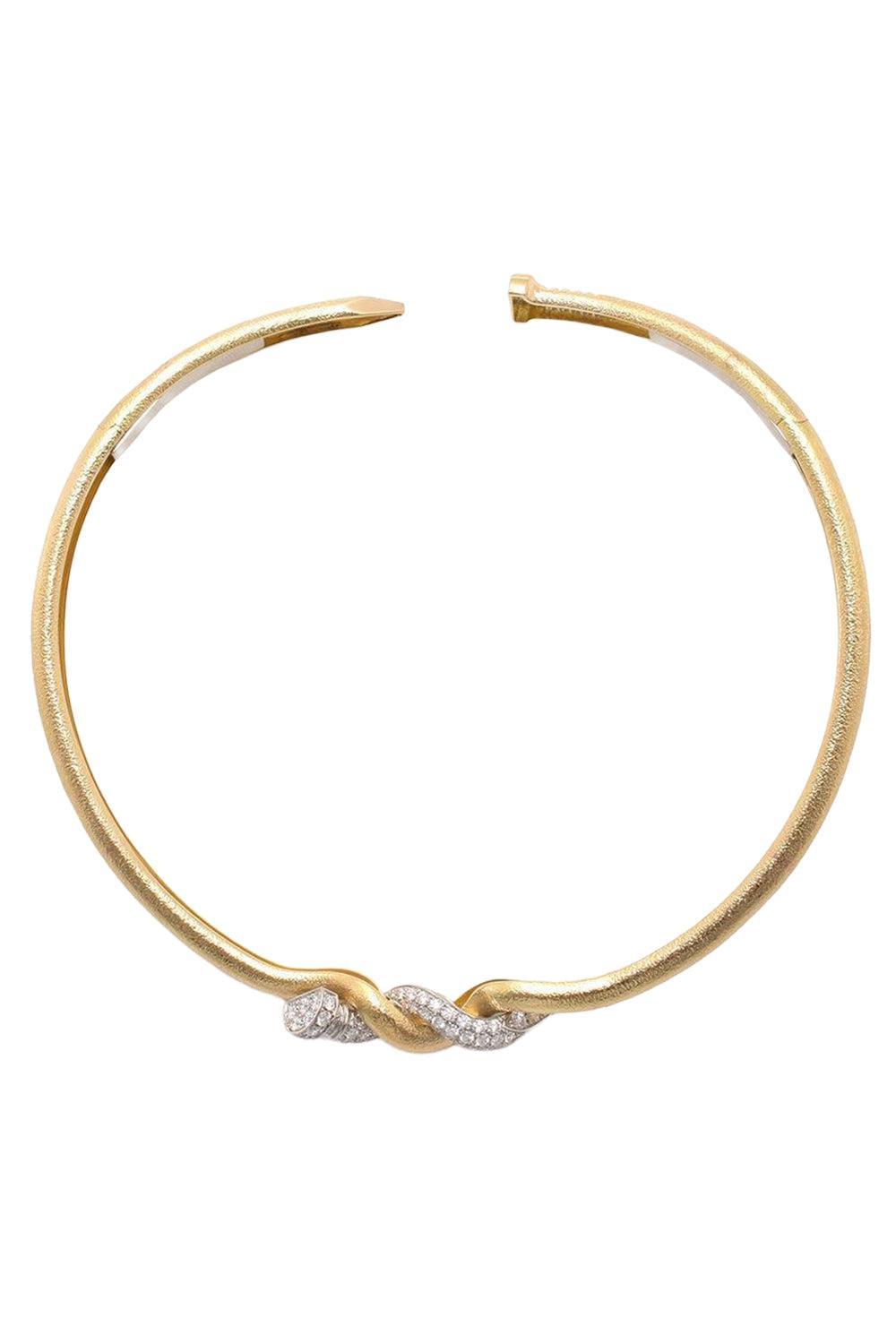 Hammered Two Tone Twisted Diamond Collar Necklace-YELLOW GOLD-JEWELRYFINE JEWELNECKLACE O-DAVID WEBB