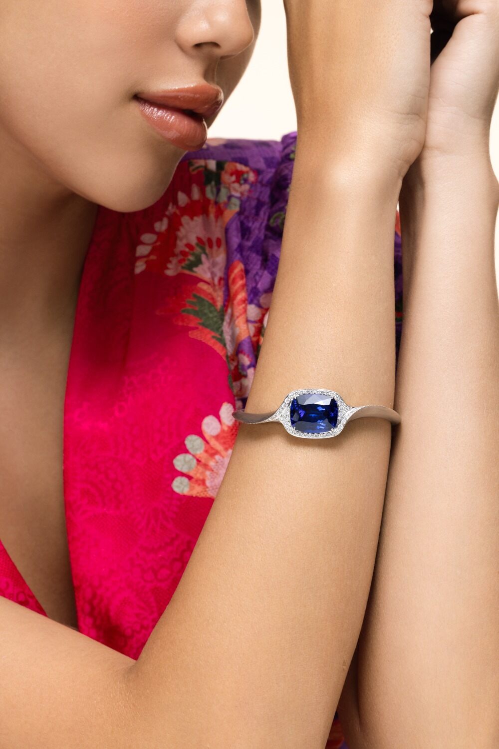 Tanzanite Diamond Bangle-WHITE GOLD-JEWELRYFINE JEWELBRACELET O-ARUNASHI