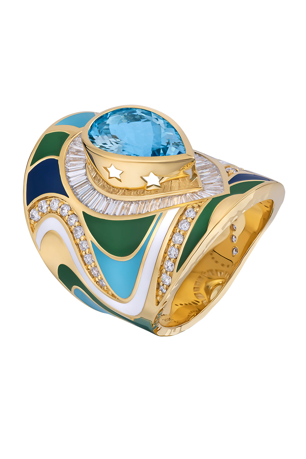 Aquamarine Diamond Aspen Swirl Enamel Ring