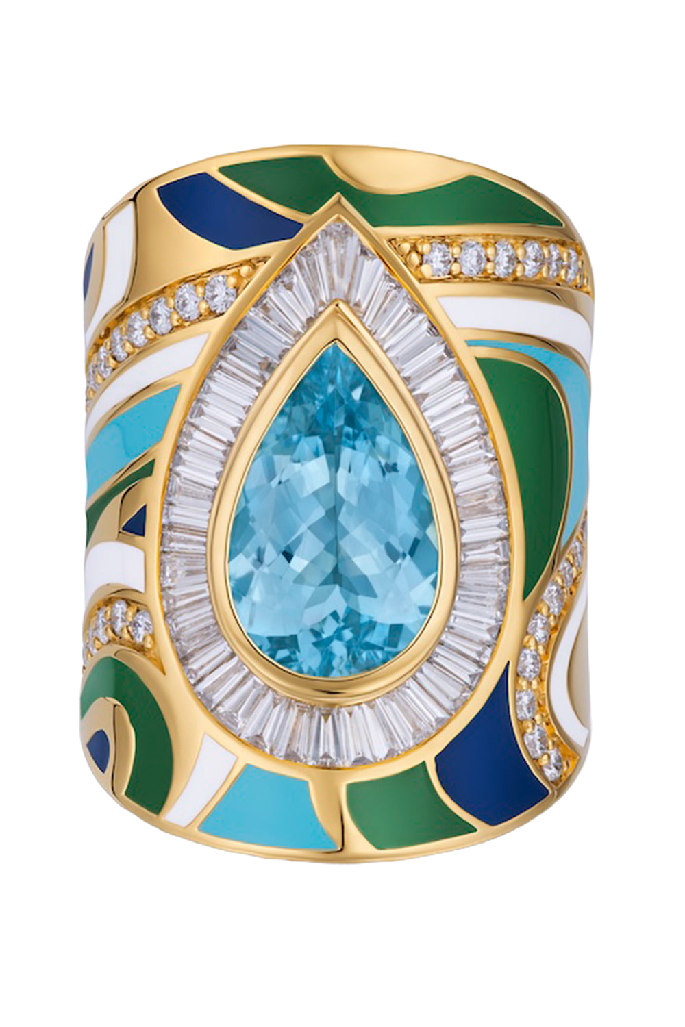 Aquamarine Diamond Aspen Swirl Enamel Ring