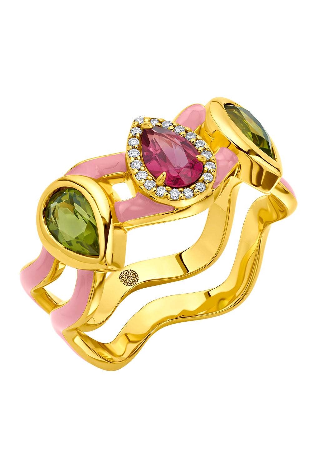 Diamond Bubblegum Double Wave Band Ring