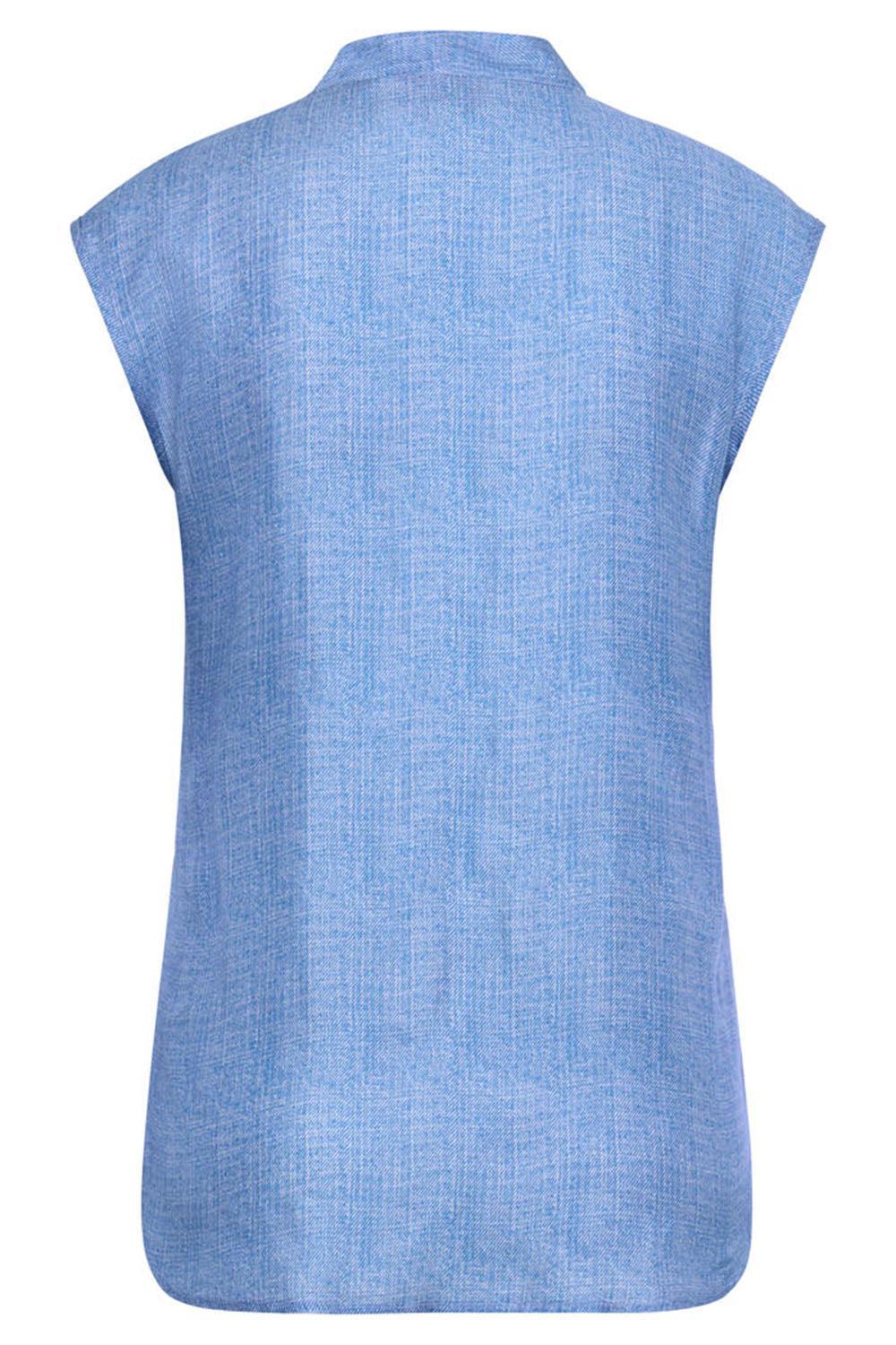 Sleeveless V Neck Blouse-CHAMBRAY BLUE-34-CLOTHINGTOPBLOUSE-MAISON COMMON