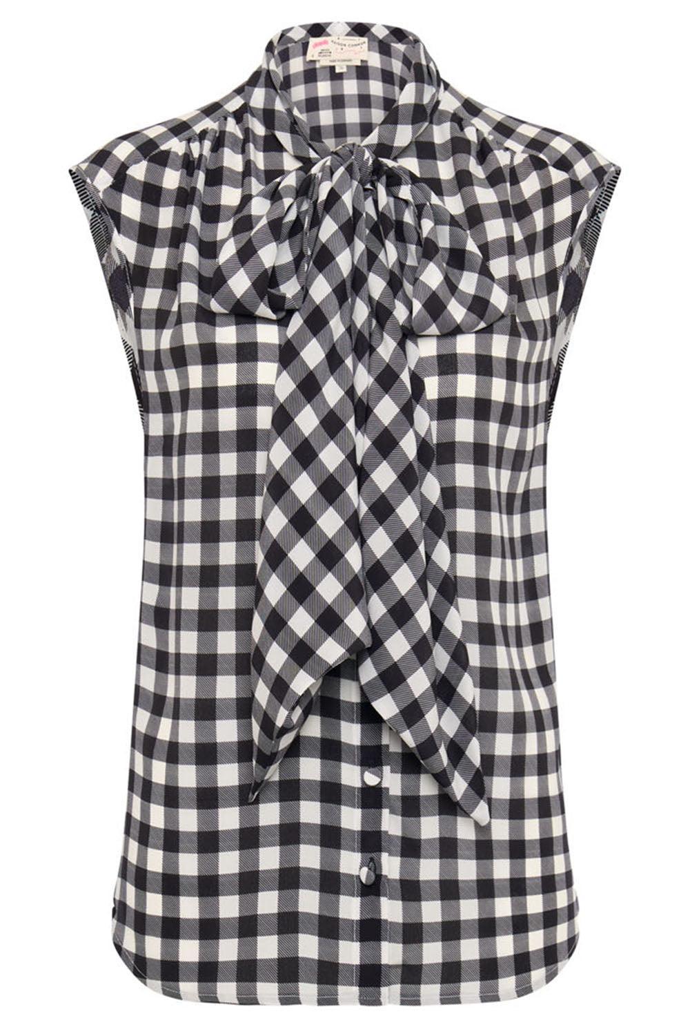 Gingham Button Front Blouse-BLACK/WHITE-32-CLOTHINGTOPBLOUSE-MAISON COMMON