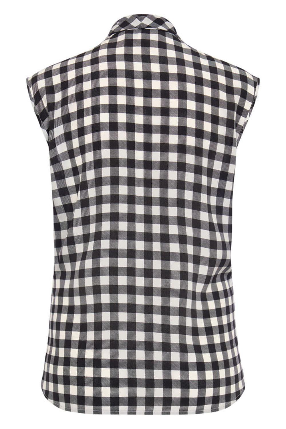 Gingham Button Front Blouse-BLACK/WHITE-32-CLOTHINGTOPBLOUSE-MAISON COMMON