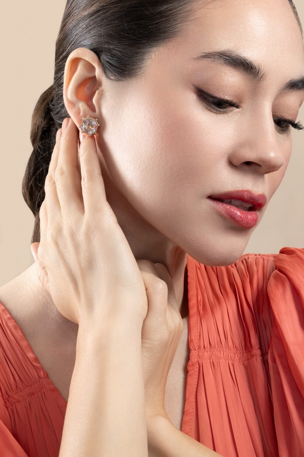 Rock Crystal Asscher Gossip Stud Earrings-YELLOW GOLD-JEWELRYFINE JEWELEARRING-GOSHWARA