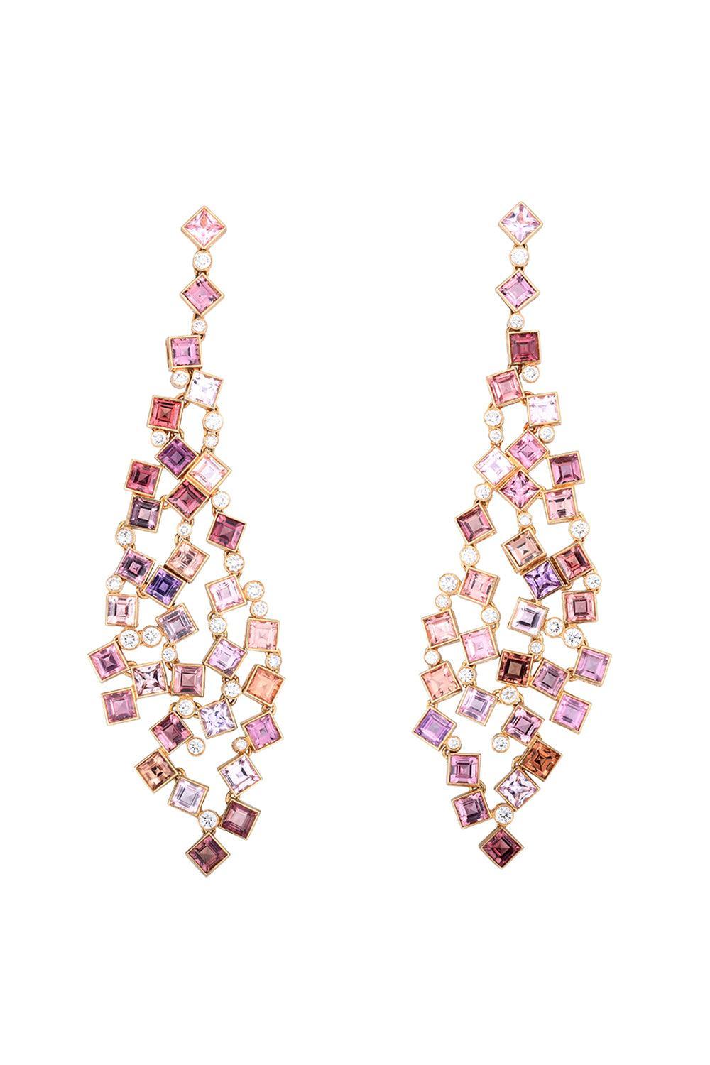 Multicolor Sapphire Cluster Earrings-YELLOW GOLD-JEWELRYFINE JEWELEARRING-CICADA