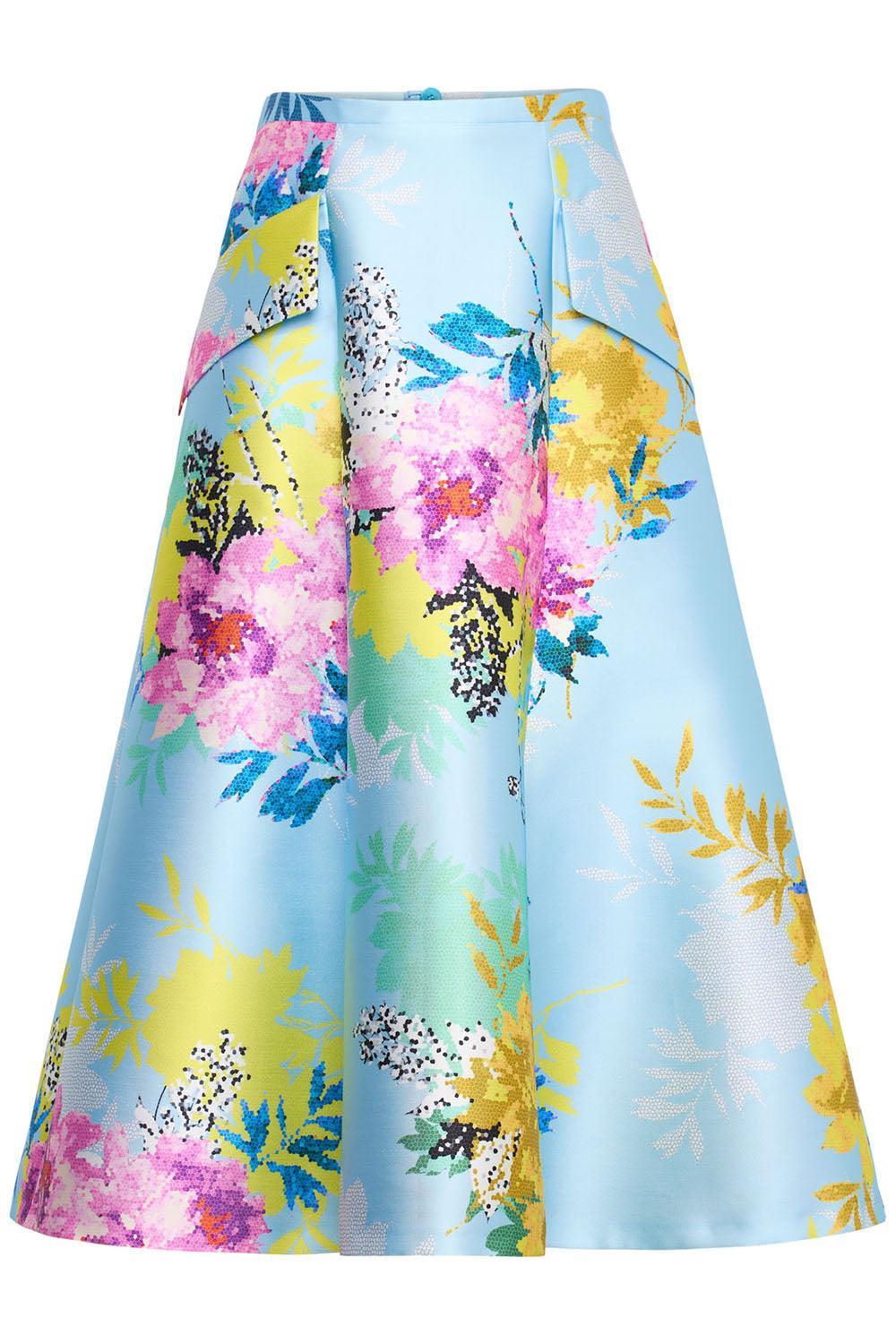 Floral Print Midi Skirt-BLUE MULTI-34-CLOTHINGSKIRTMIDI-MAISON COMMON