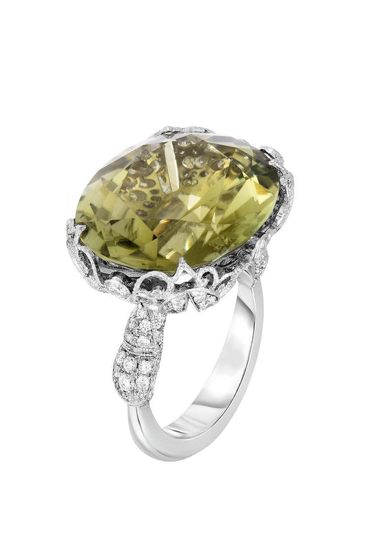 Green Tourmaline Diamond Ring-PLATINUM-5.5-JEWELRYFINE JEWELRING-CICADA