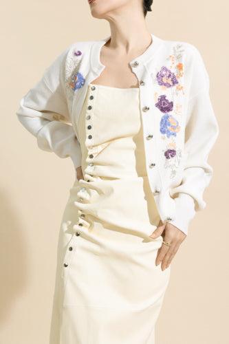 Long Sleeve Embellished Cardigan-CREAM-XS-CLOTHINGTOPCARDIGAN-RABANNE