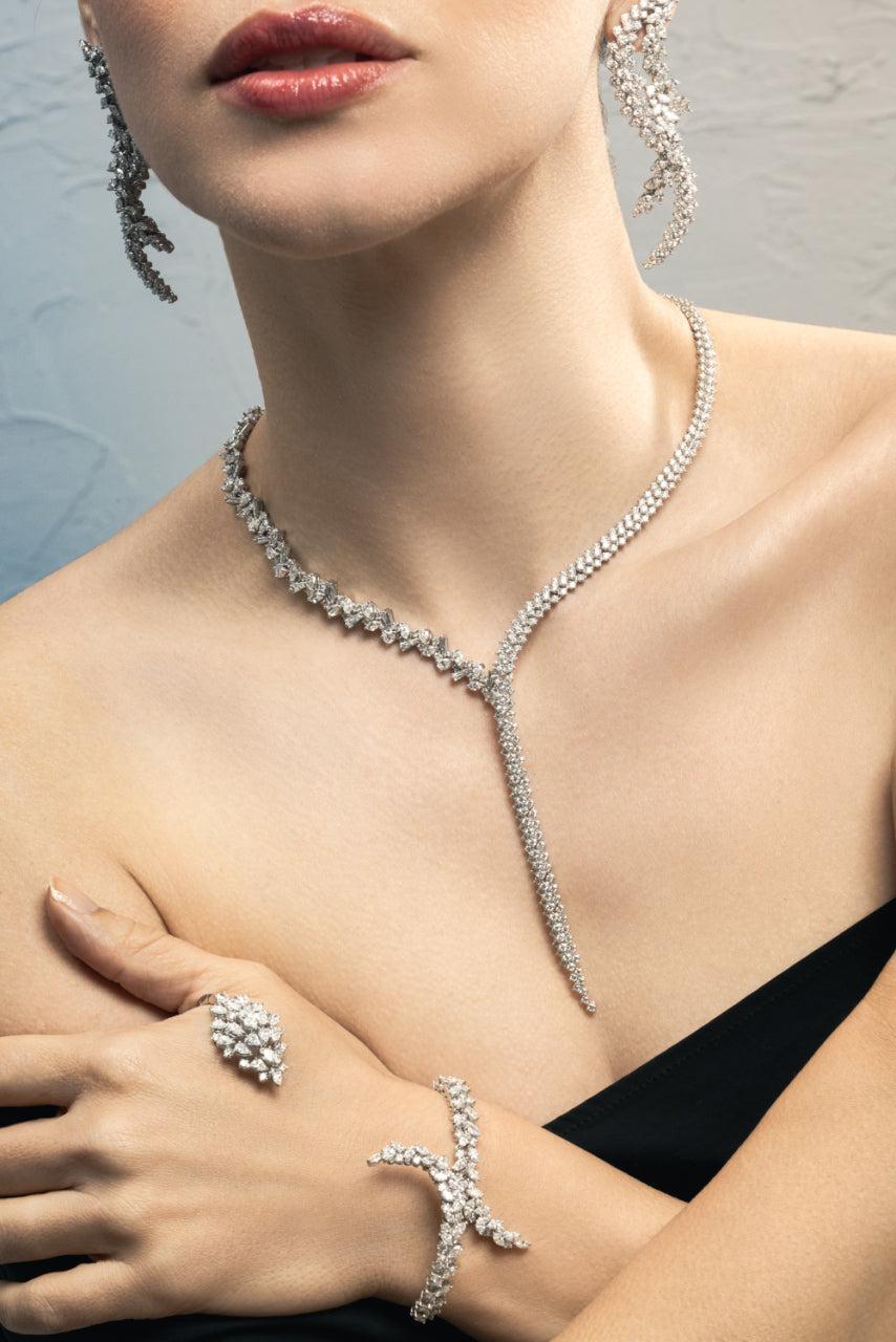 Diamond Round Marquise Y Drop Necklace-WHITE GOLD-JEWELRYFINE JEWELNECKLACE O-YEPREM