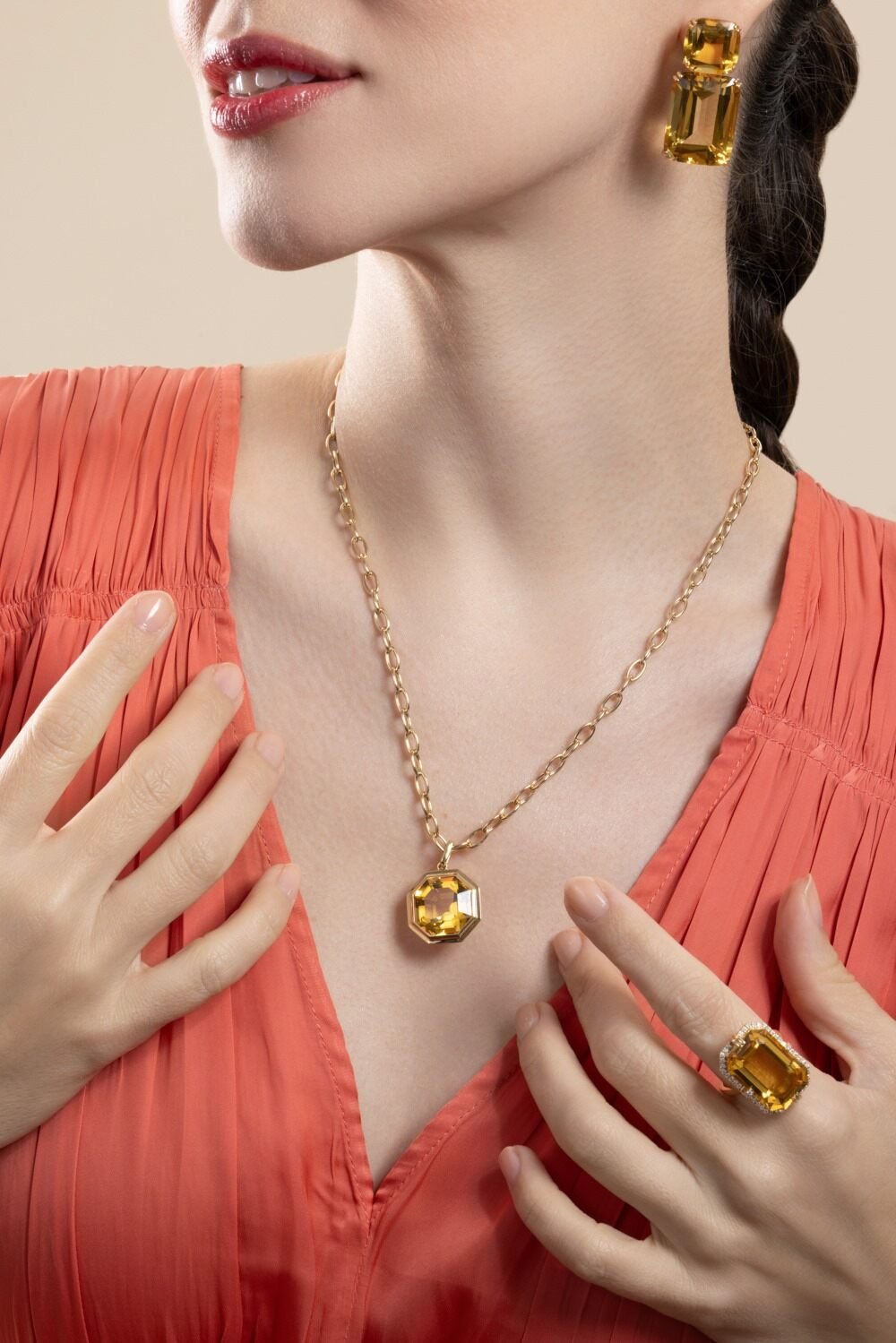 Citrine Asscher Manhattan Pendant Necklace-YELLOW GOLD-18-JEWELRYFINE JEWELNECKLACE O-GOSHWARA