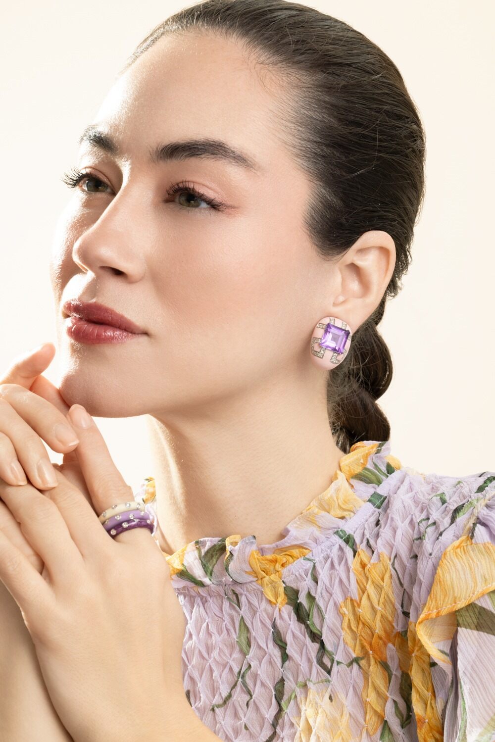 Diamond Amethyst Pink Earrings-WHITE GOLD-JEWELRYFINE JEWELEARRING-ANDREOLI