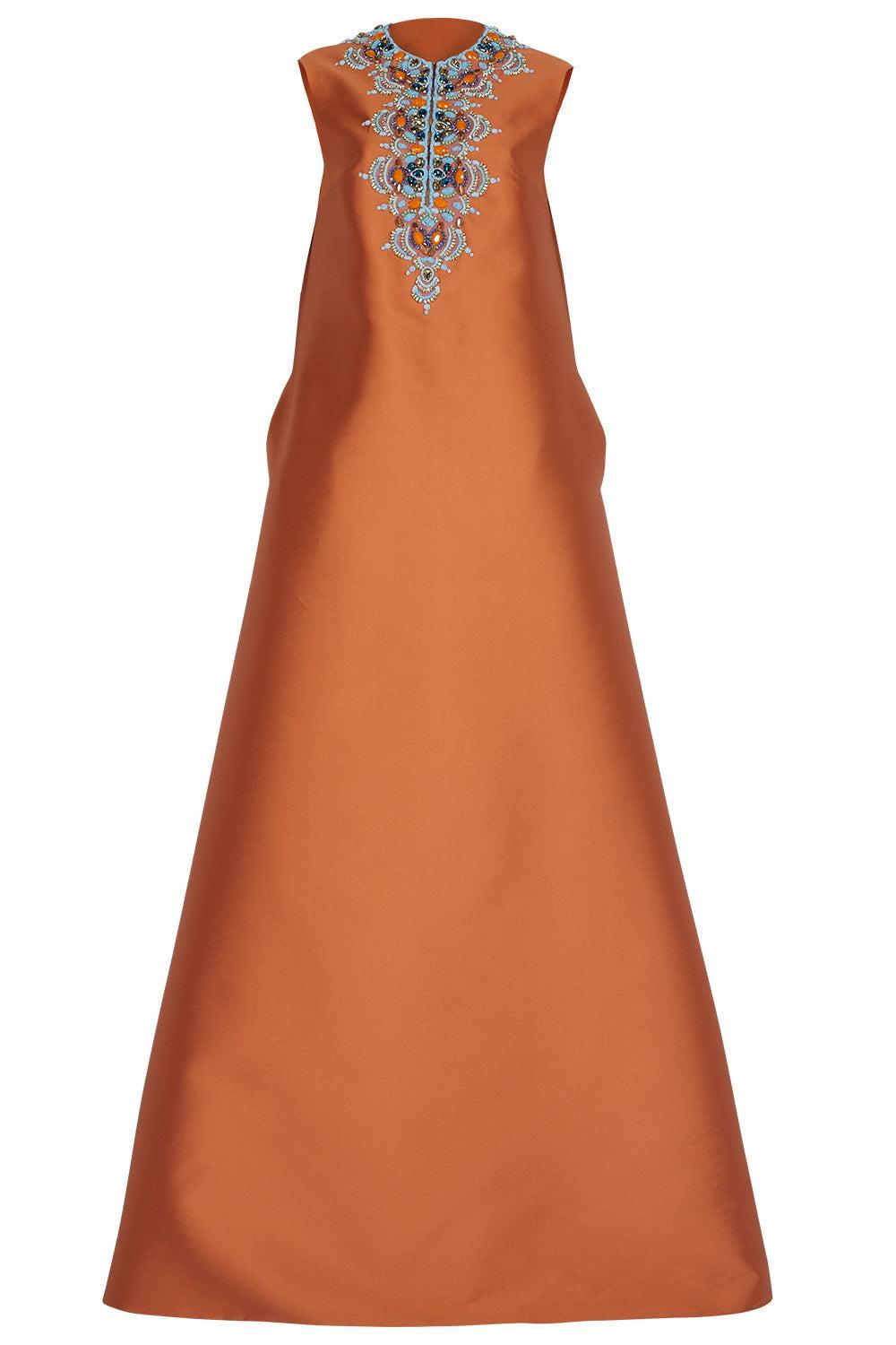 Embellished Neck Kaftan-COPPER-S-CLOTHINGDRESSGOWN-REEM ACRA