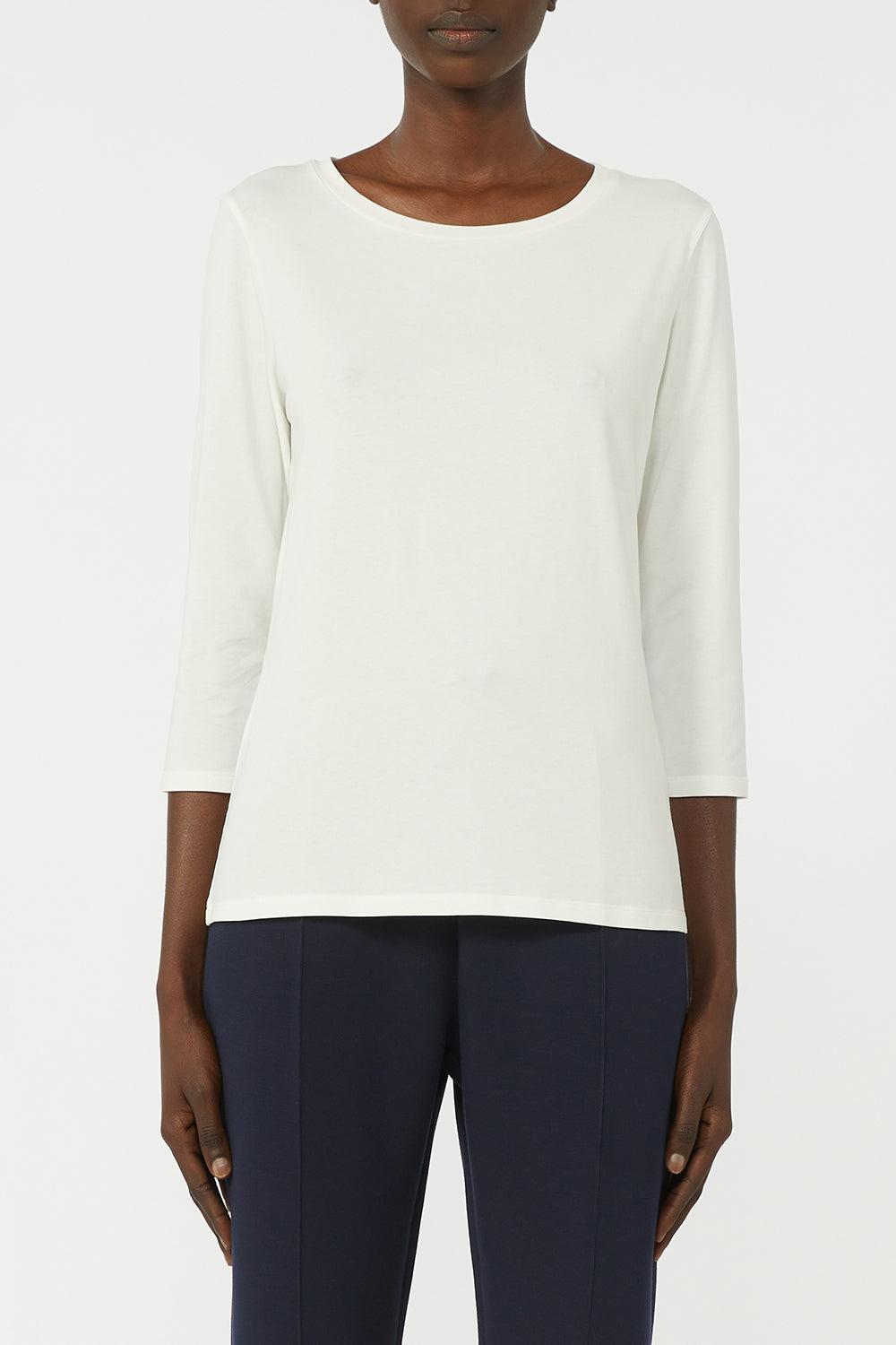 Sleeve Cotton Stretch Tee - White-WHITE-XS-CLOTHINGTOPT-SHIRT-MAX MARA