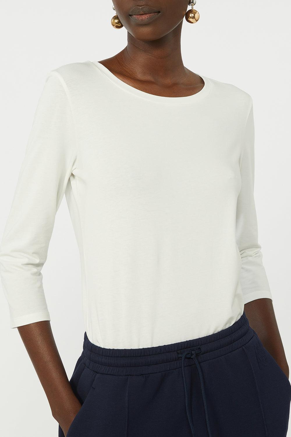 Sleeve Cotton Stretch Tee - White-WHITE-XS-CLOTHINGTOPT-SHIRT-MAX MARA