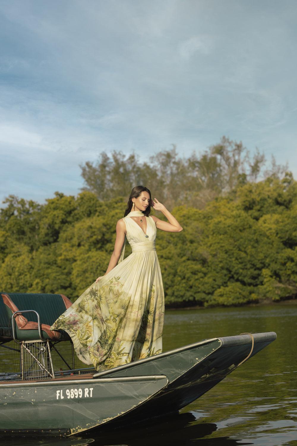 Printed Georgette Long Dress-OASIS I-38-CLOTHINGDRESSGOWN-ELIE SAAB