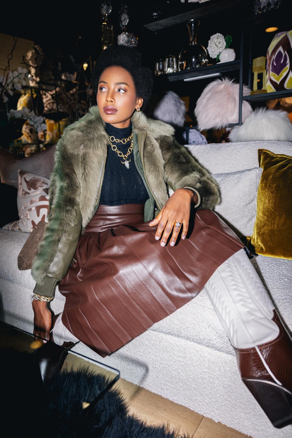 Hypnotic Shearling Bomber Jacket-OLIVE-0-CLOTHINGJACKETCASUAL-ZIMMERMANN