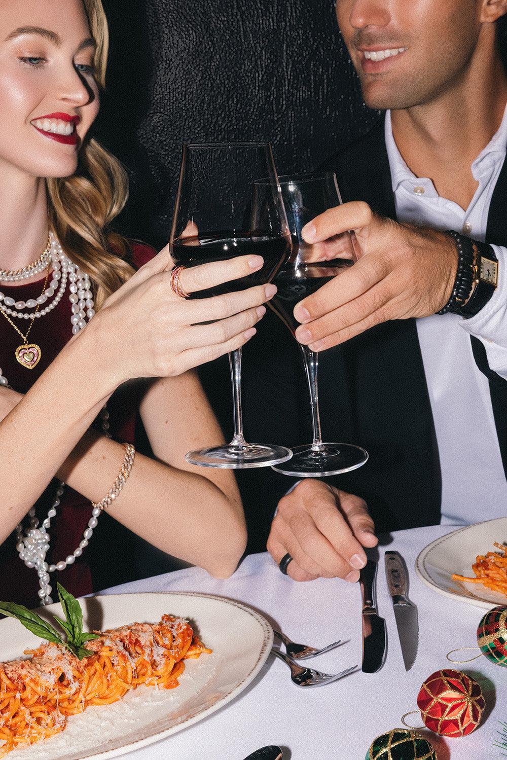 Two Blue Sapphire Black Pura Stretch Ring-WHITE GOLD-6-JEWELRYFINE JEWELRING-ROBERTO DEMEGLIO