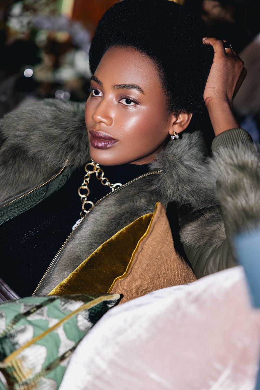 Hypnotic Shearling Bomber Jacket-OLIVE-0-CLOTHINGJACKETCASUAL-ZIMMERMANN