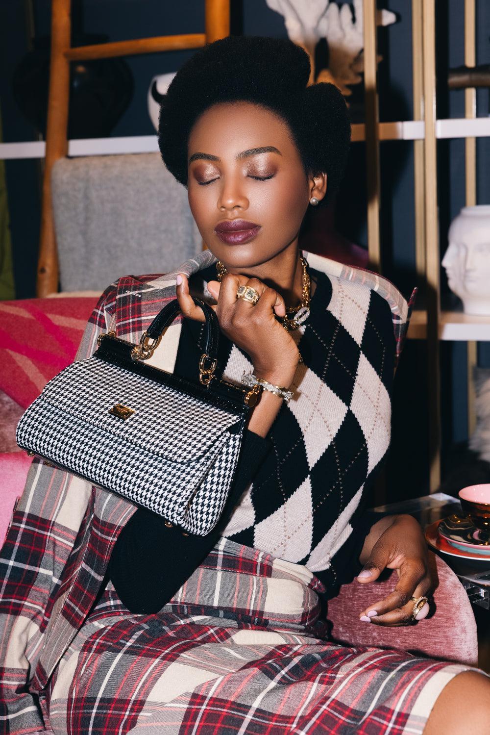 Elongated Sicily Bag - Houndstooth-PIEDPOUL-O/S-HANDBAGTOP HANDLE-DOLCE & GABBANA