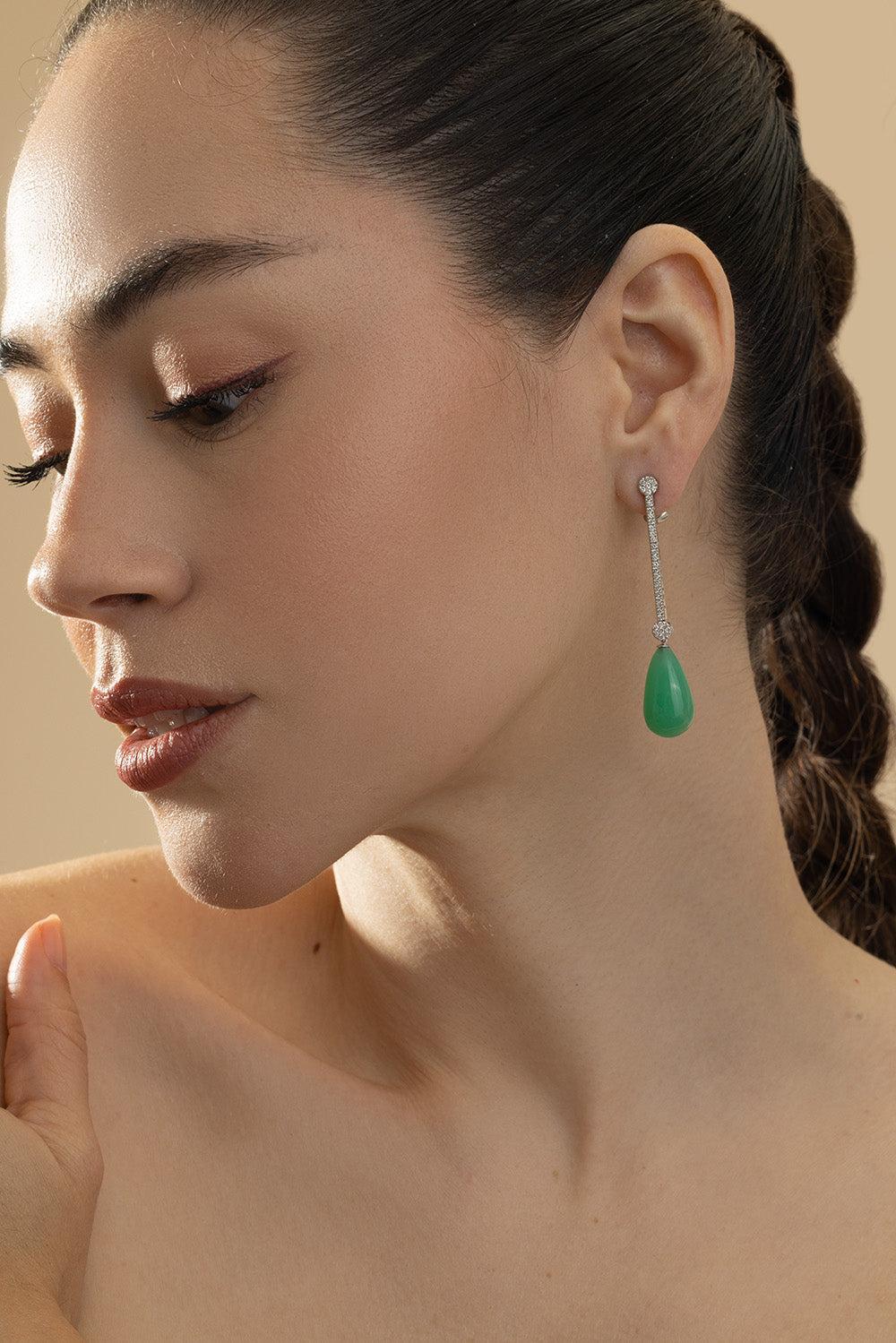 Chrysoprase Drop Earrings-PLATINUM-JEWELRYFINE JEWELEARRING-CICADA