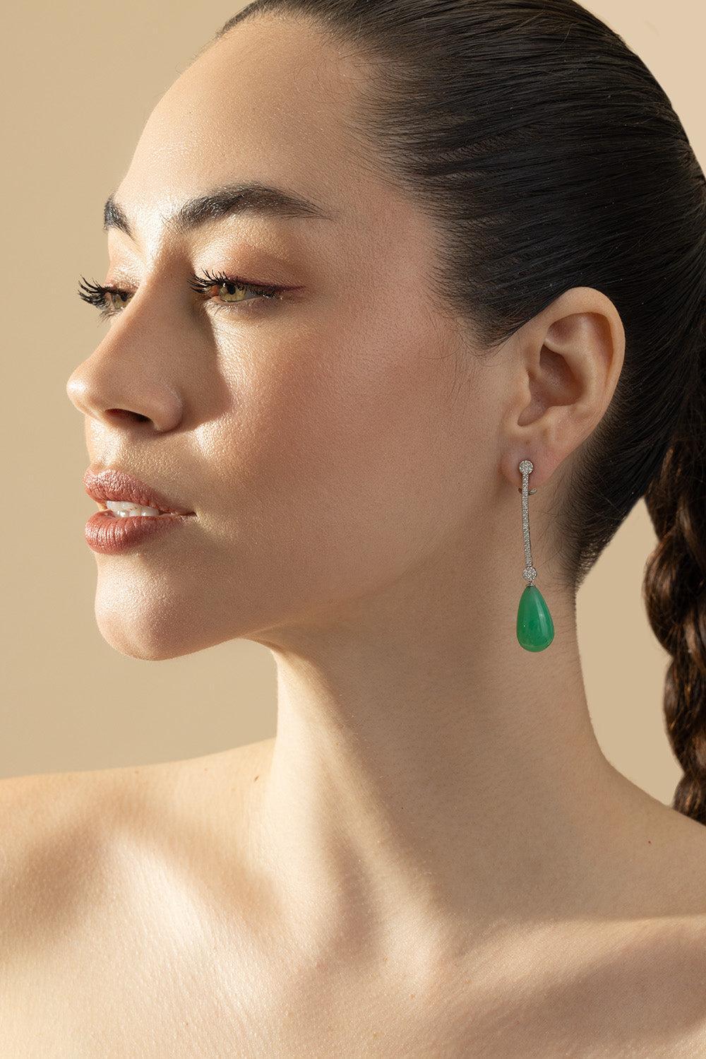 Chrysoprase Drop Earrings-PLATINUM-JEWELRYFINE JEWELEARRING-CICADA