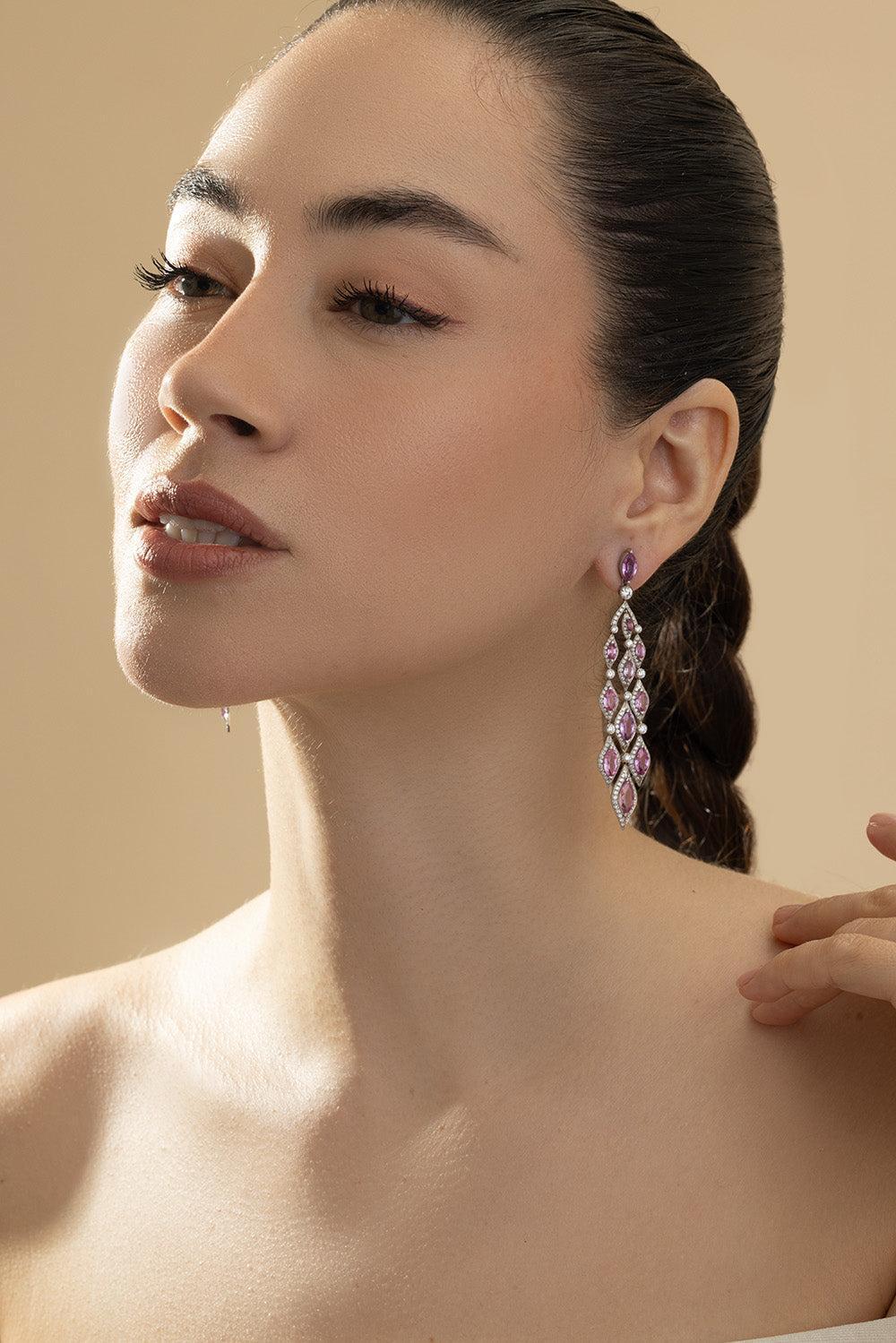 Sapphire Diamond Chandelier Earrings-PLATINUM-JEWELRYFINE JEWELEARRING-CICADA