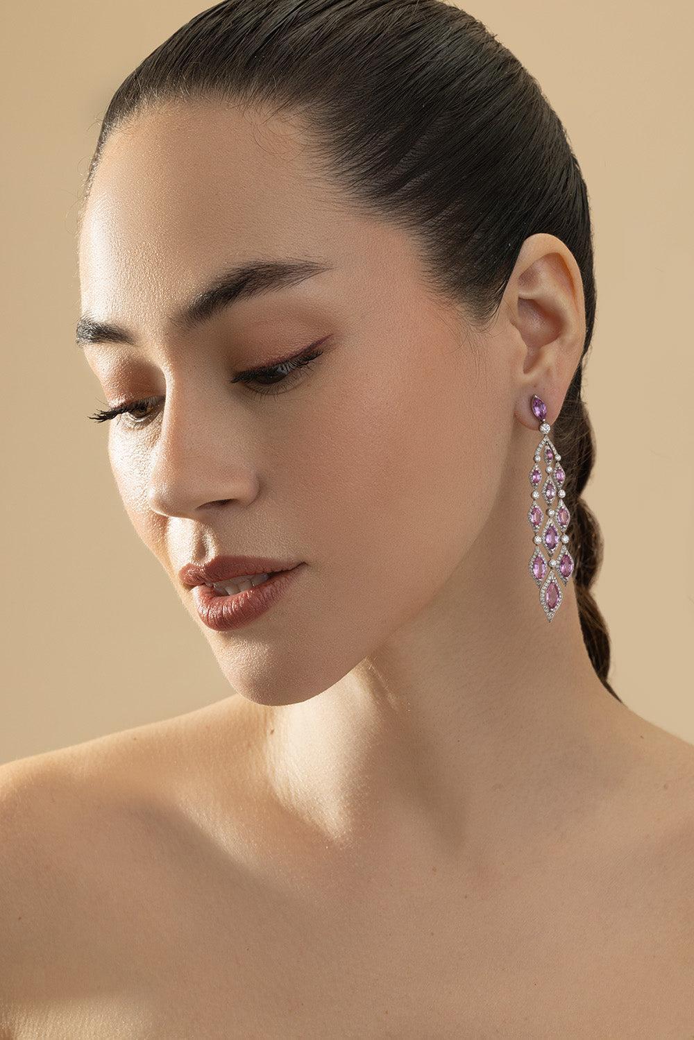 Sapphire Diamond Chandelier Earrings-PLATINUM-JEWELRYFINE JEWELEARRING-CICADA