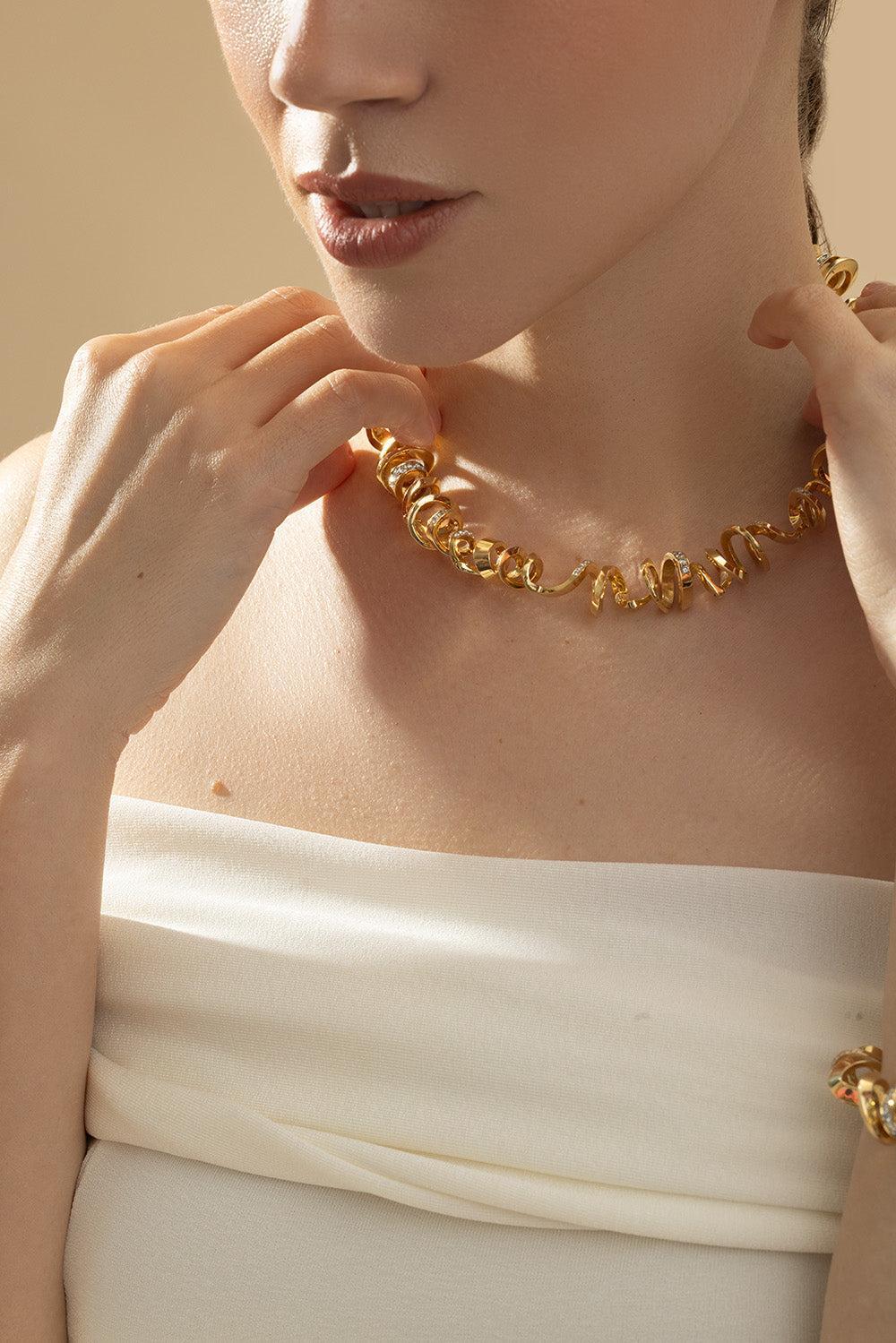 Diamond Spiral Necklace-YELLOW GOLD-16-JEWELRYFINE JEWELNECKLACE O-CICADA