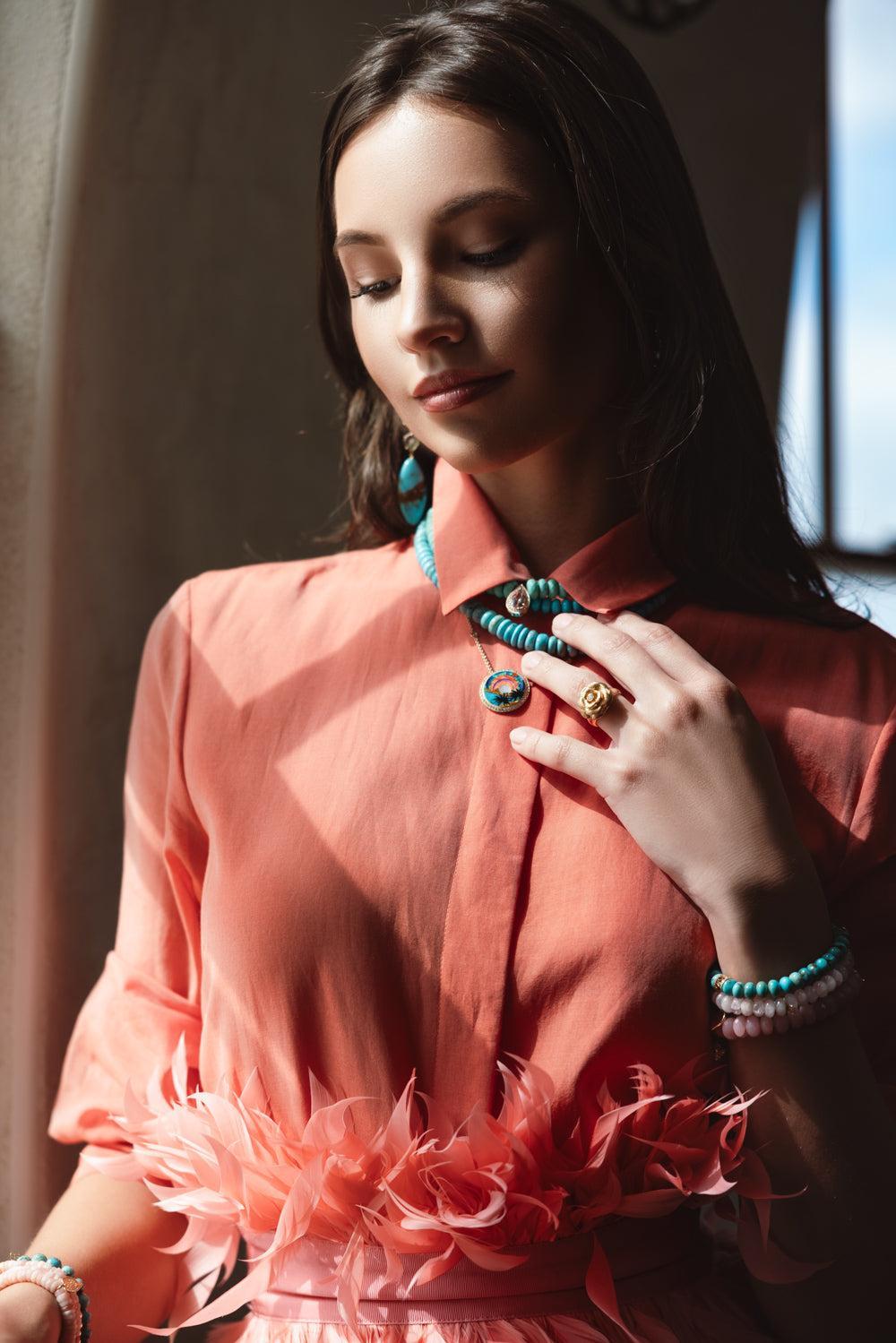 Lucky Rondelle Turquoise Bracelet-YELLOW GOLD-JEWELRYFINE JEWELBRACELET O-SYDNEY EVAN