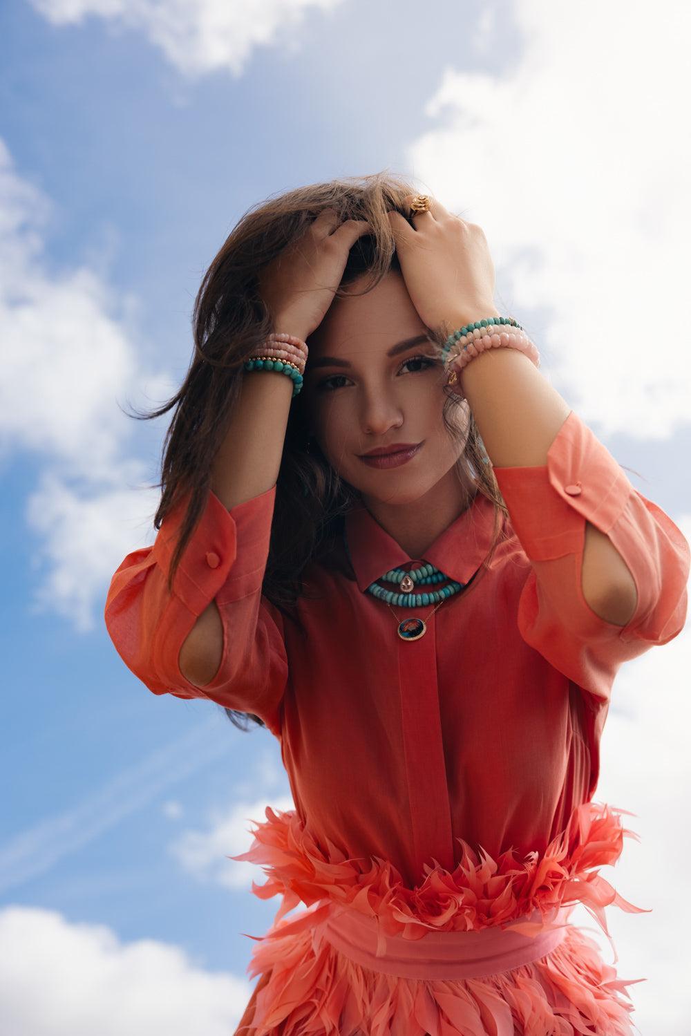 Teardrop Morganite and Turquoise Bead Necklace-ROSE GOLD-JEWELRYFINE JEWELNECKLACE O-JACQUIE AICHE