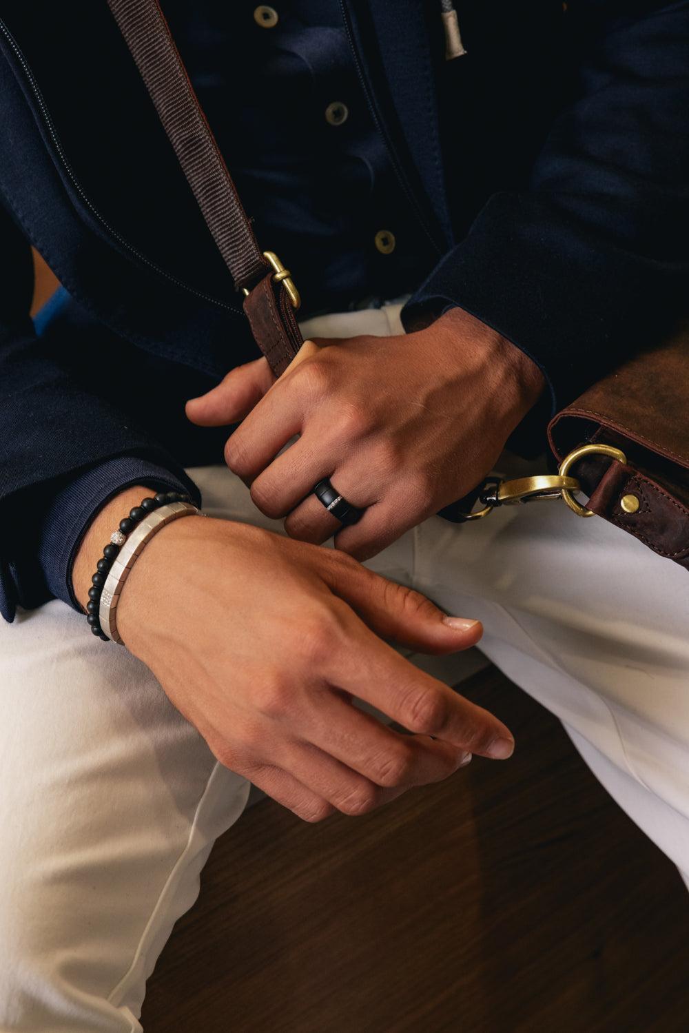 Diamond Bead Matte Black Sfera Bracelet-WHITE GOLD-JEWELRYFINE JEWELBRACELET O-ROBERTO DEMEGLIO