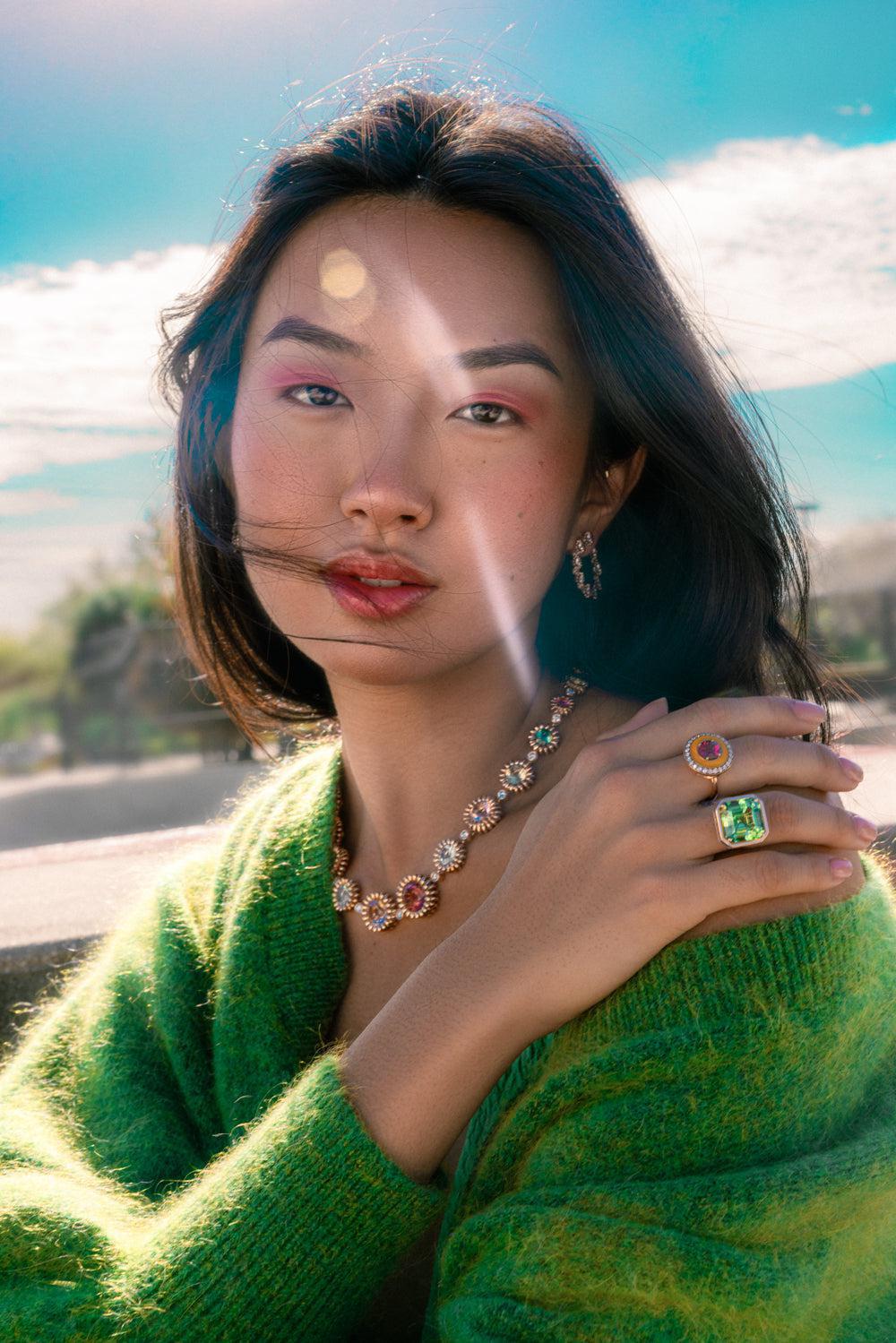 Mina Yellow Enamel Rhodolite Ring-ROSE GOLD-6-JEWELRYFINE JEWELRING-SELIM MOUZANNAR