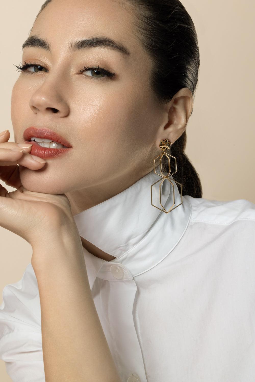B Home Two Drop Earrings-YELLOW GOLD-JEWELRYFINE JEWELEARRING-CADAR