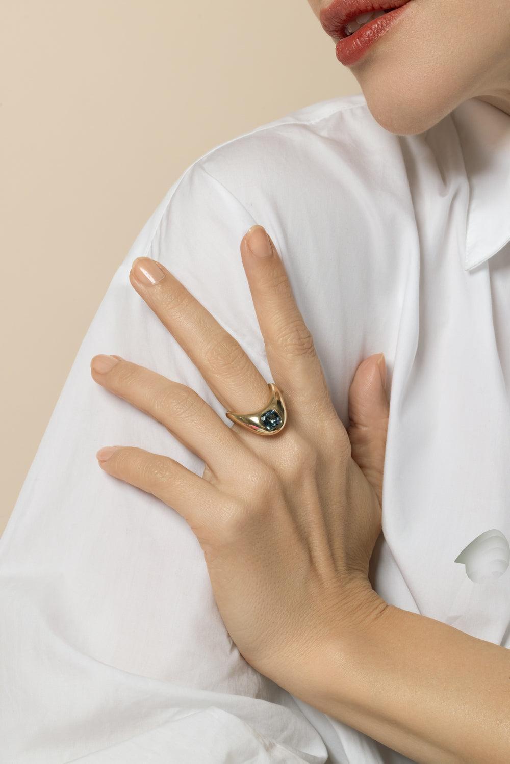Blue Grey Spinal Ring-YELLOW GOLD-6.5-JEWELRYFINE JEWELRING-ZAHN-Z