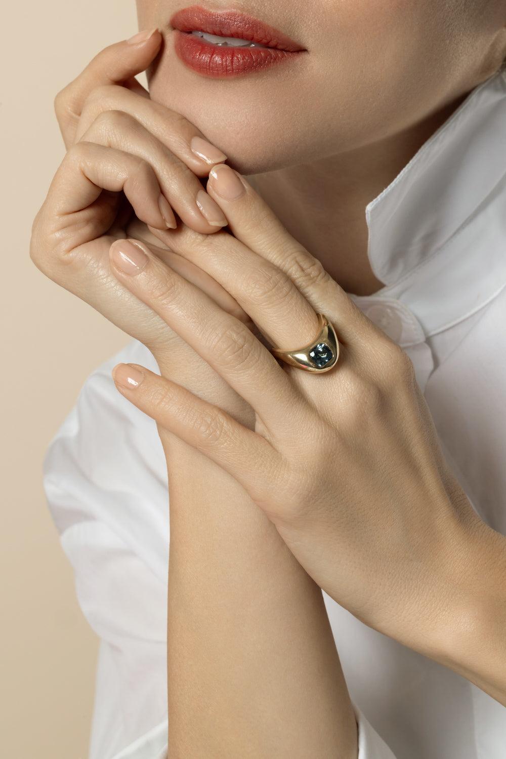 Blue Grey Spinal Ring-YELLOW GOLD-6.5-JEWELRYFINE JEWELRING-ZAHN-Z