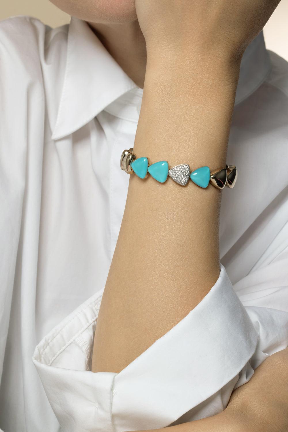 Turquoise Rock Crystal Diamond Bracelet-WHITE GOLD-JEWELRYFINE JEWELBRACELET O-VHERNIER