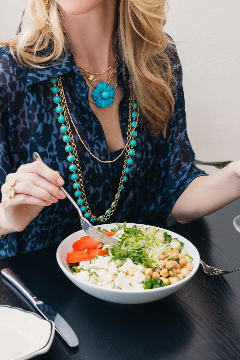 Medium Classic Link Necklace - Turquoise-YELLOW GOLD-JEWELRYFINE JEWELNECKLACE O-IRENE NEUWIRTH JEWELRY