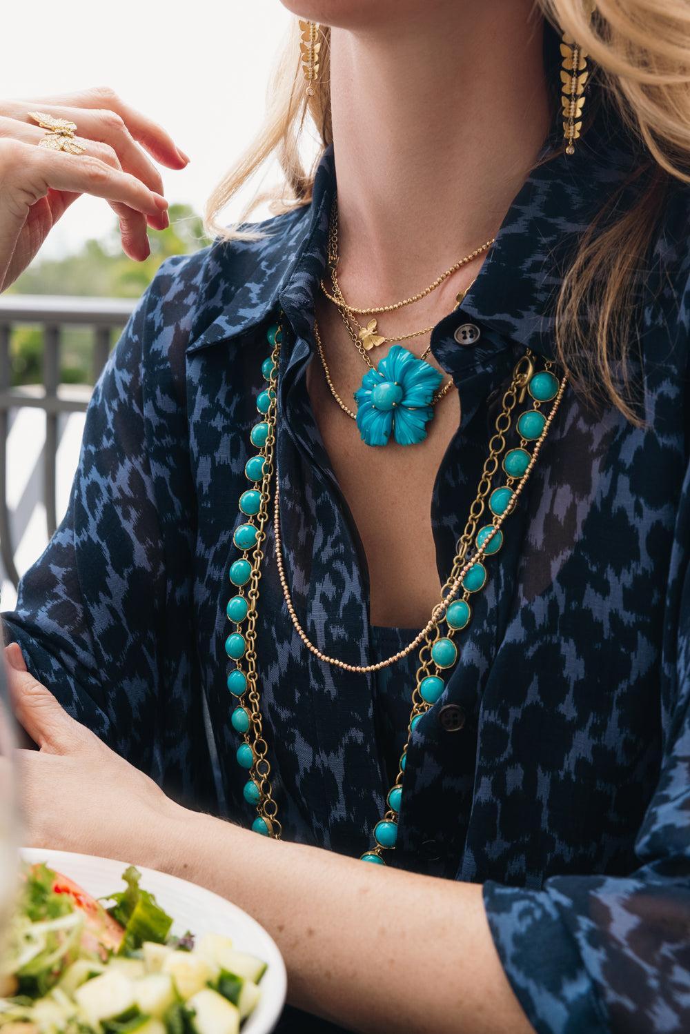 Medium Classic Link Necklace - Turquoise-YELLOW GOLD-JEWELRYFINE JEWELNECKLACE O-IRENE NEUWIRTH JEWELRY