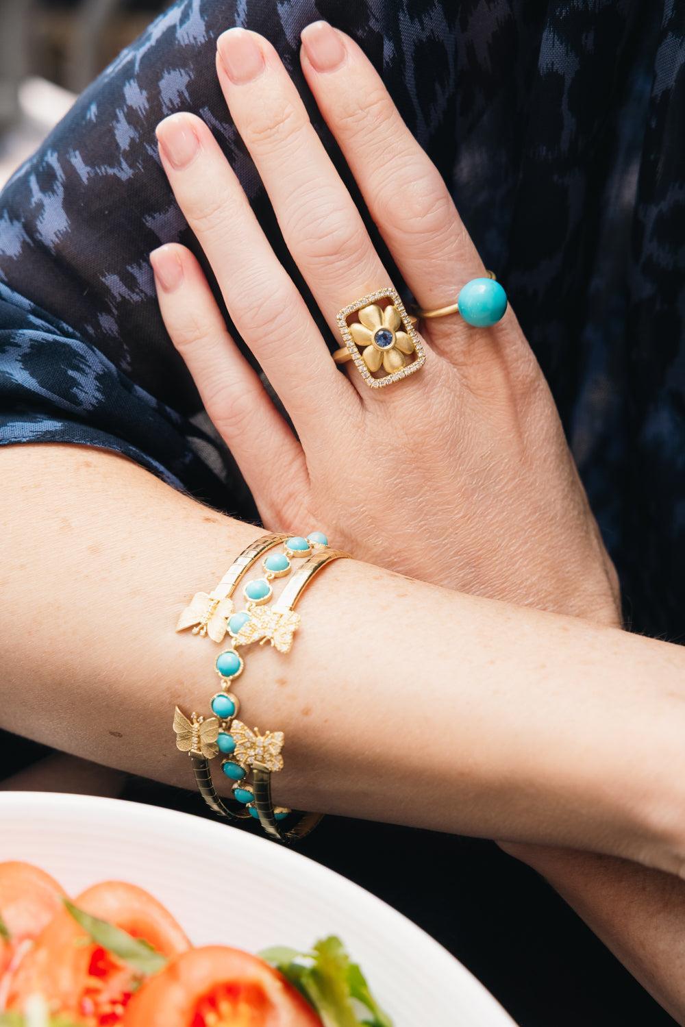 Butterfly Diamond Open Bangle Bracelet-YELLOW GOLD-JEWELRYFINE JEWELBRACELET O-TANYA FARAH