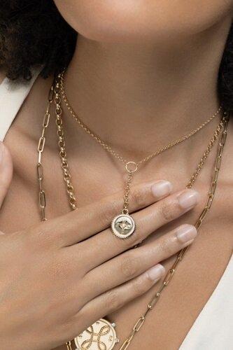Internal Compass Small Mixed Belcher Extension Chain Necklace-YELLOW GOLD-JEWELRYFINE JEWELNECKLACE O-FOUNDRAE