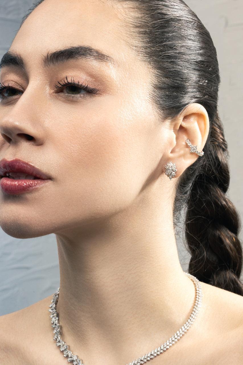 Diamond Marquise Round Ear Cuff-WHITE GOLD-JEWELRYFINE JEWELEARRING-YEPREM