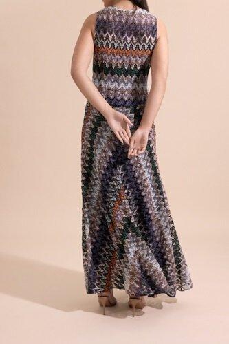 V Neck Sleeveless Long Dress-MULTI-40-CLOTHINGDRESSCASUAL-MISSONI