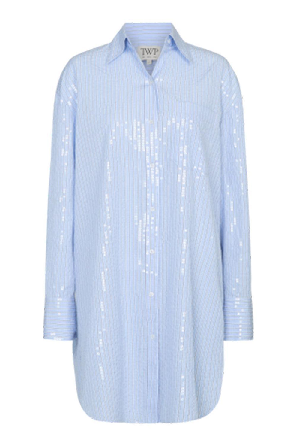 twp shirt dress TWP Women's Big Joe Sequined Striped Mini-Shirtdress - Blue Midnight