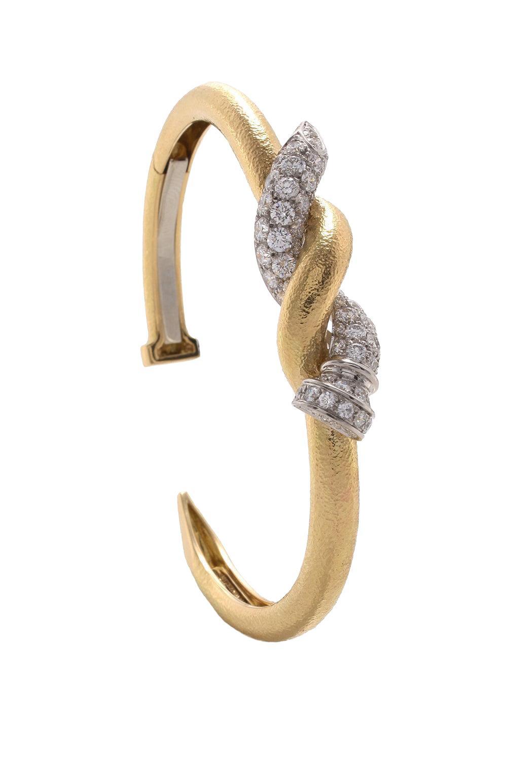 Two Tone Twisted Diamond Nail Cuff-YELLOW GOLD-JEWELRYFINE JEWELBRACELET O-DAVID WEBB