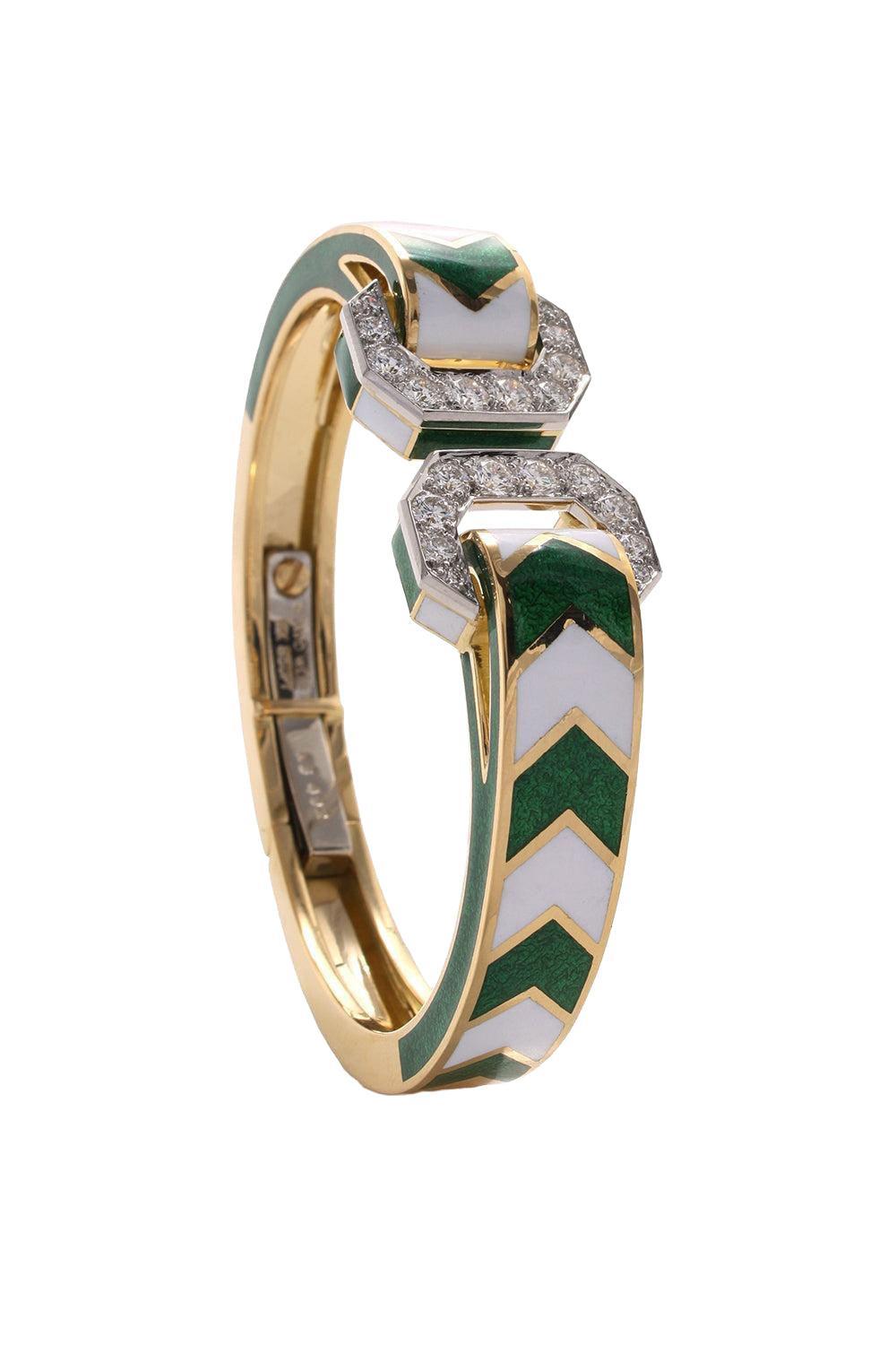 Green Chevron Double Buckle Bracelet-YELLOW GOLD-JEWELRYFINE JEWELBRACELET O-DAVID WEBB